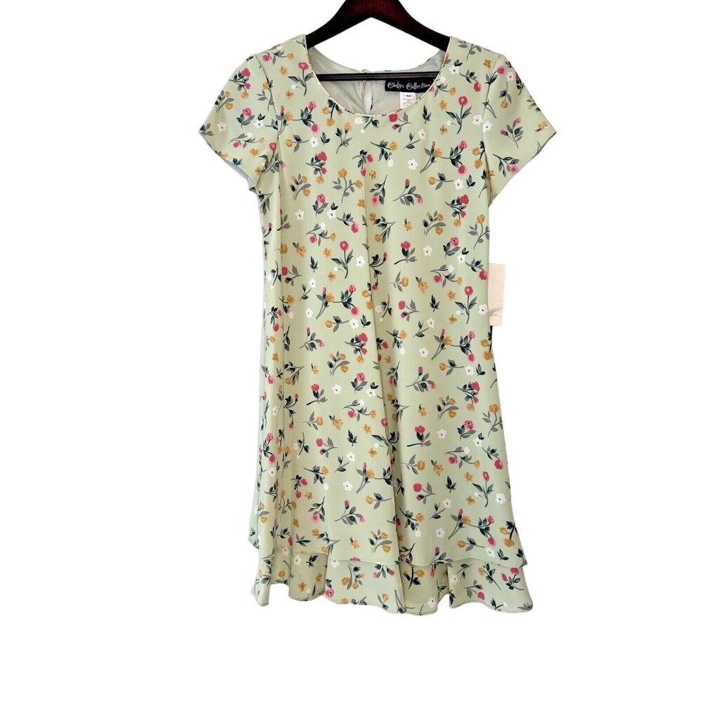 Chelsea Niles/Chelsea Collection Y2K Green Floral Garden Party Dress Sz 10P